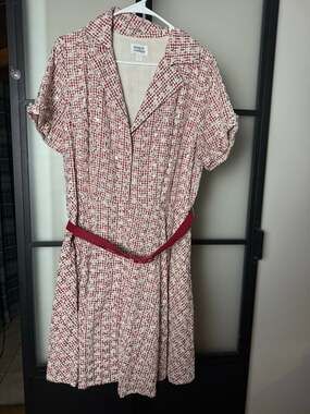 Unique Vintage Plus Size Red Gingham & White Eyelet Belted Shirtdress Size 1X/16